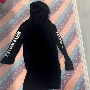 Calvin Klein Black Hoodie Dress with Logo Sleeves